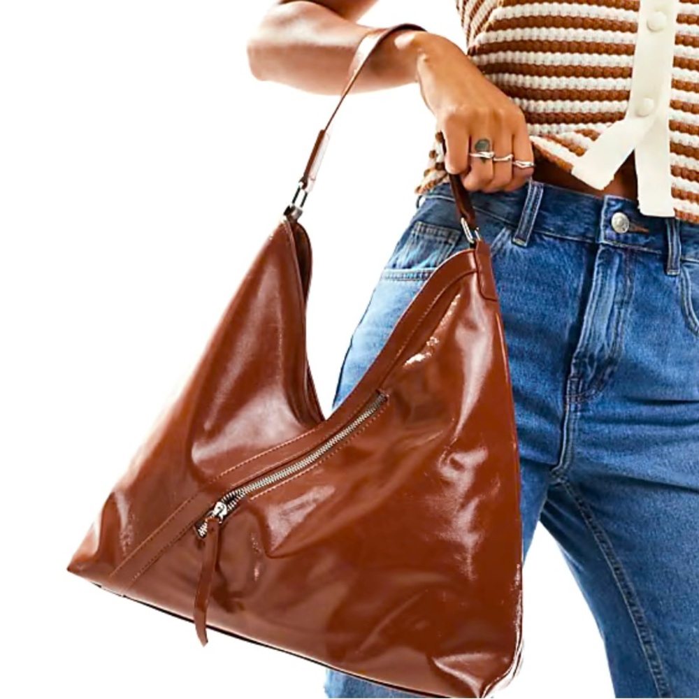 ✨NWT✨ Glamorous asymmetric zip detail tote bag in chocolate brown boho western